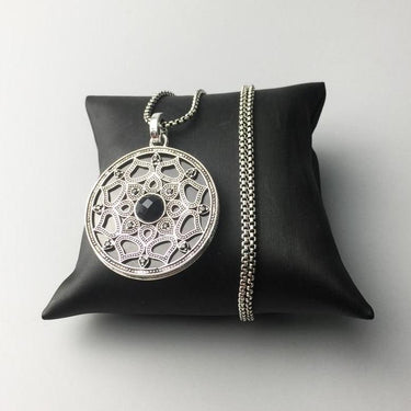 Silver & Zirconia Black Lotus Pendant Necklace